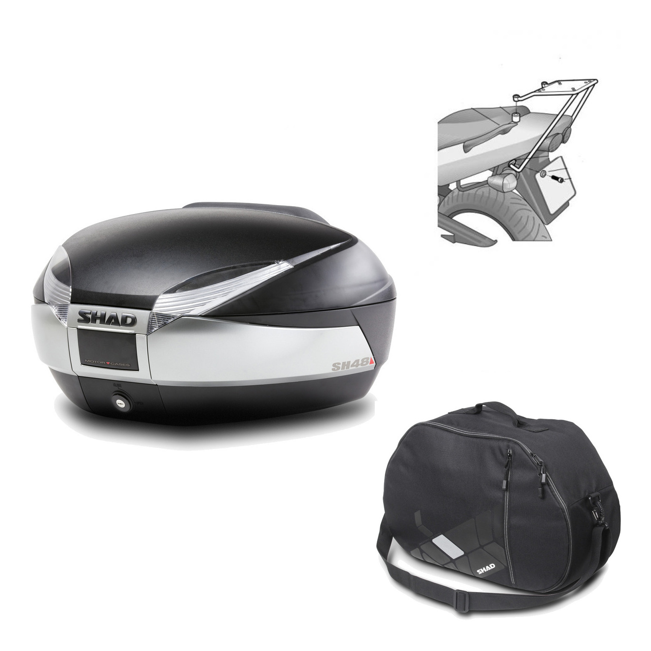 Baul Trasero + Herraje Montaje + Bolsa Interna Sh48 Titanium Premium KIT-185521