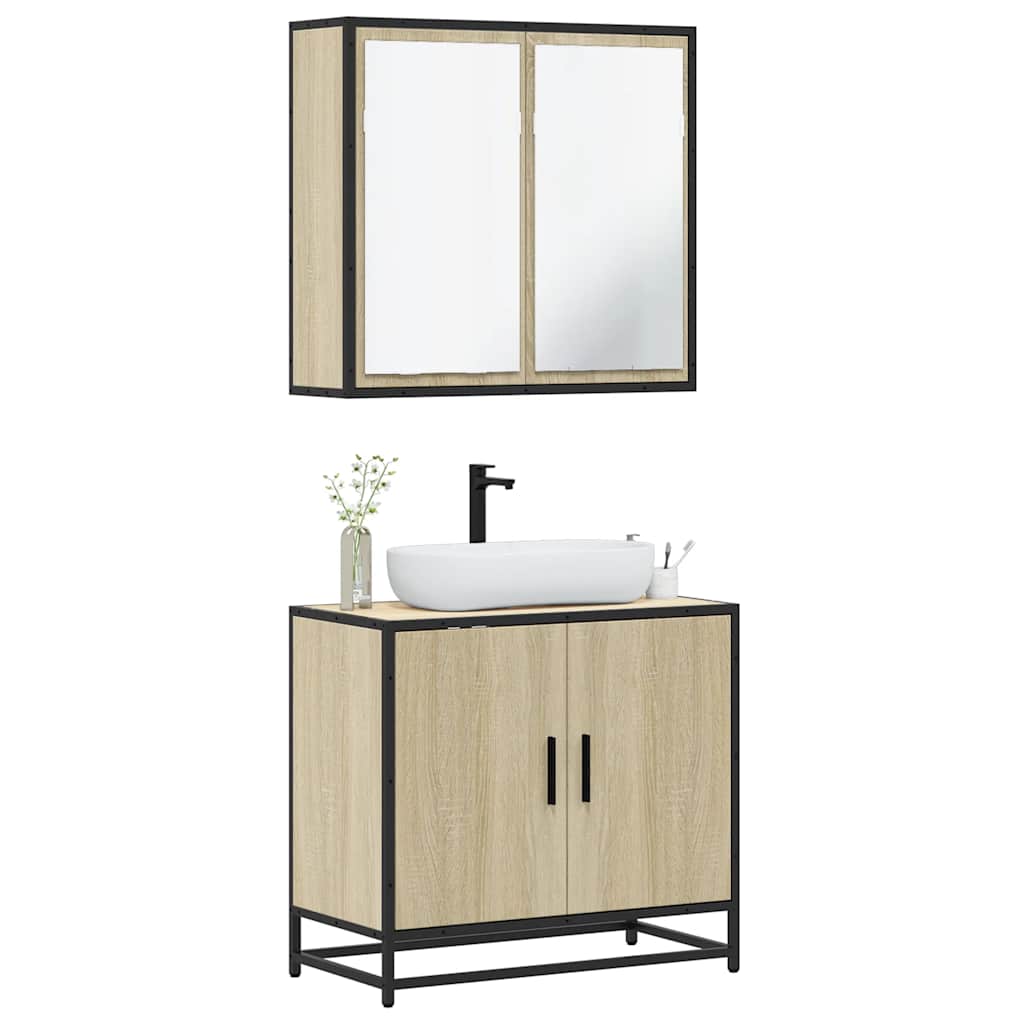 vidaXL Set de muebles baño 2 pzas madera contrachapada en color Roble ahumado/Negro/Marrón roble y más | almacenamiento funcional diseño moderno para baño dormitorio sala