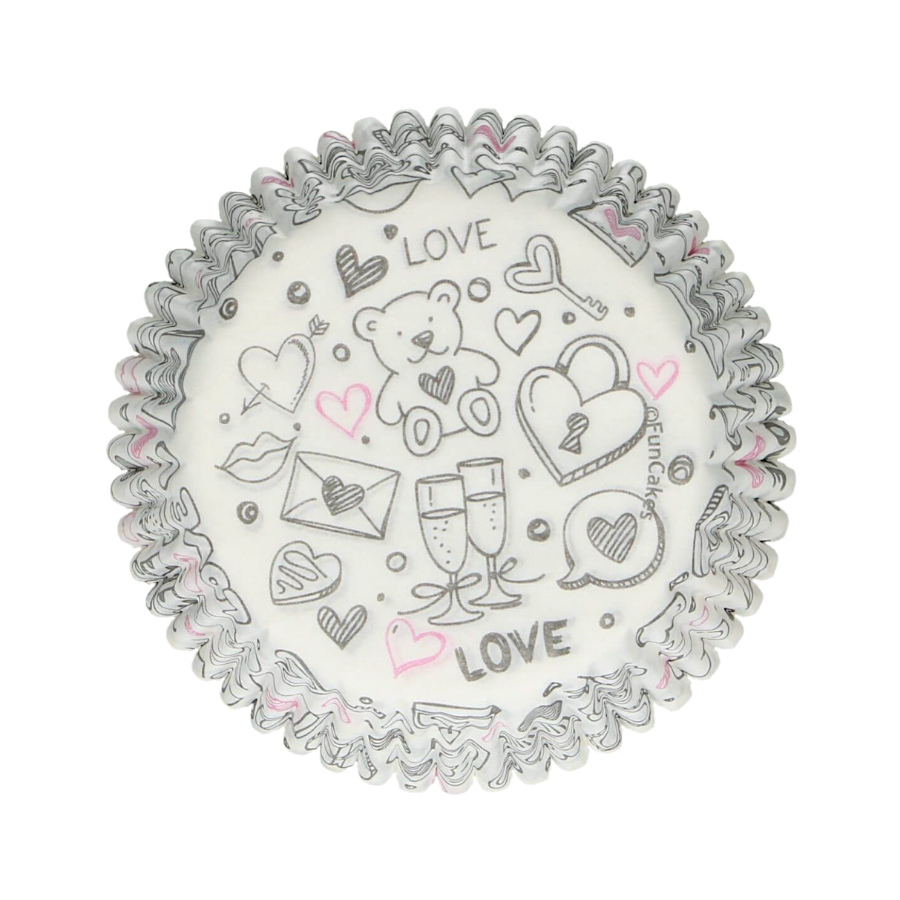 Glotomania - Cápsulas Cupcakes Funcakes - Love Doodle - Papel Antigrasa - Alta Calidad