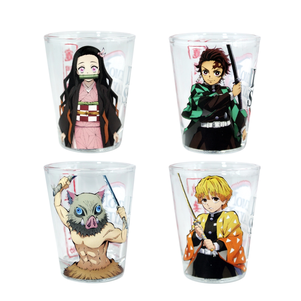 Set de 4 vasos con tamaño de chupito - 57 ml- Tanjiro, Nezuko, Inosuke, Zenitsu - Demon Slayer - JUST FUNKY