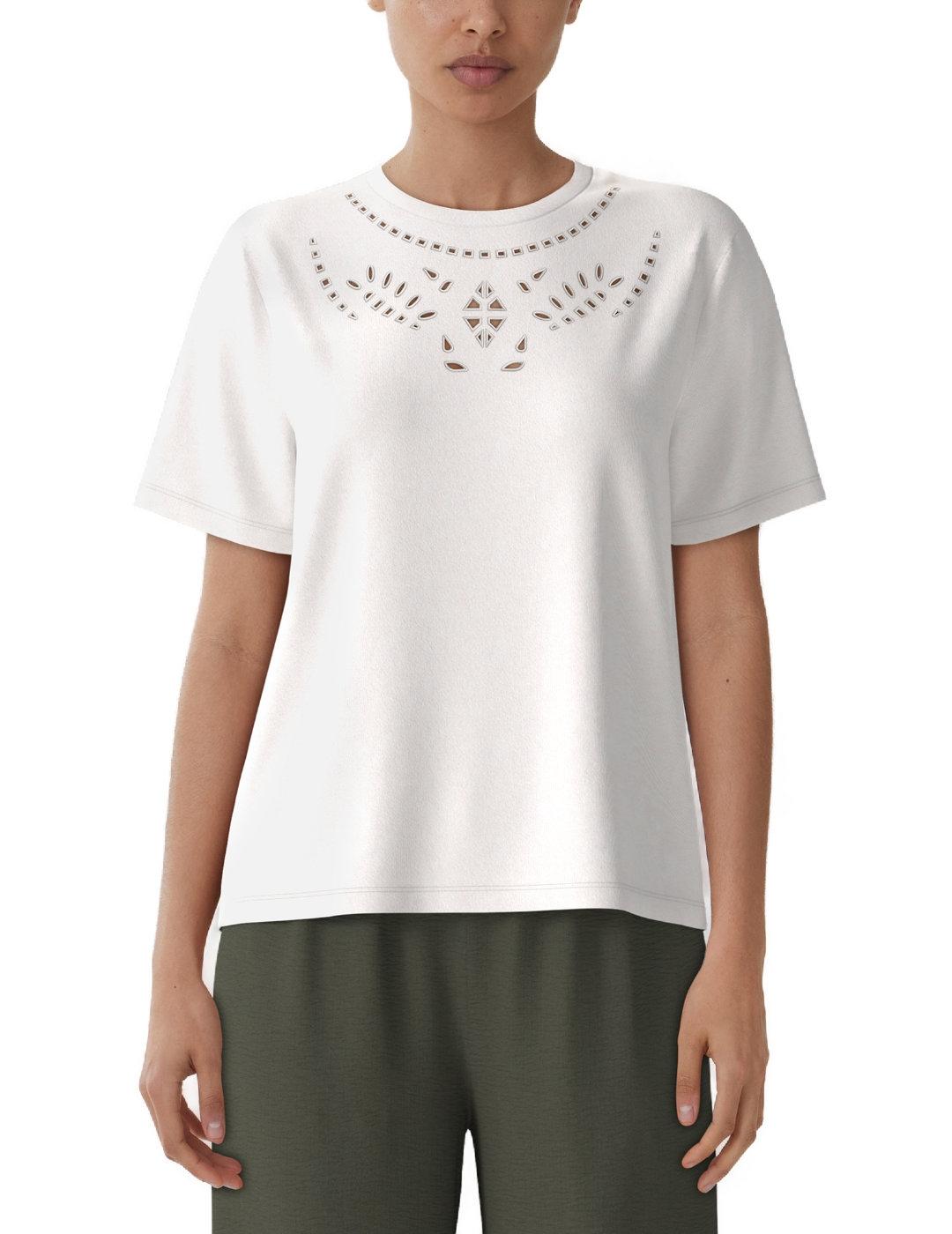 Camiseta Vila Pavia blanca calada manga corta de mujer