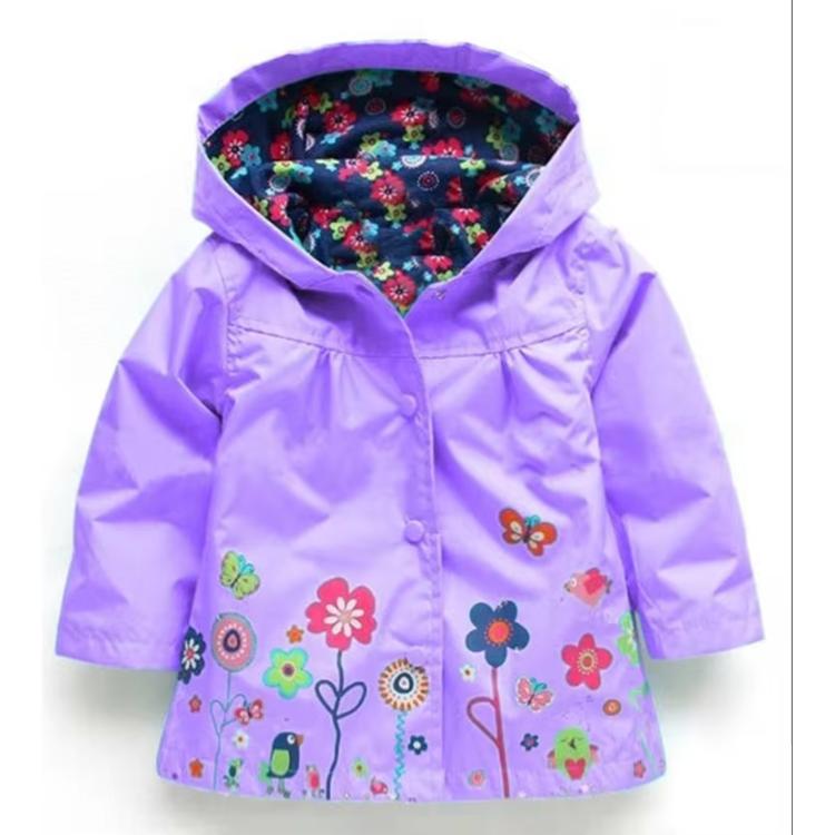 TK Chaqueta Infantil Impermeable Para Niñas Y Niños Con Capucha Estampado Floral Estilo Casual De Otoño Cierre Simple Manga Larga