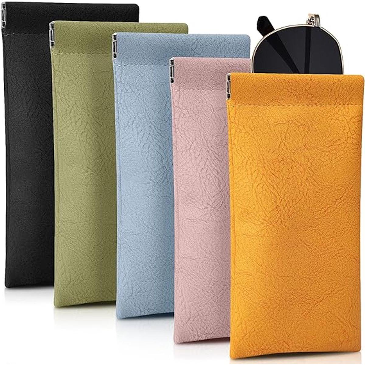 Estuche para gafas - 5 unidades - Estuche para guardar gafas de sol para hombre y mujer - Estuche para gafas con cierre automático de pasador - Portátil - 180*90 mm - Estuche de piel para gafas (rosa/naranja/azul/verde/negro)