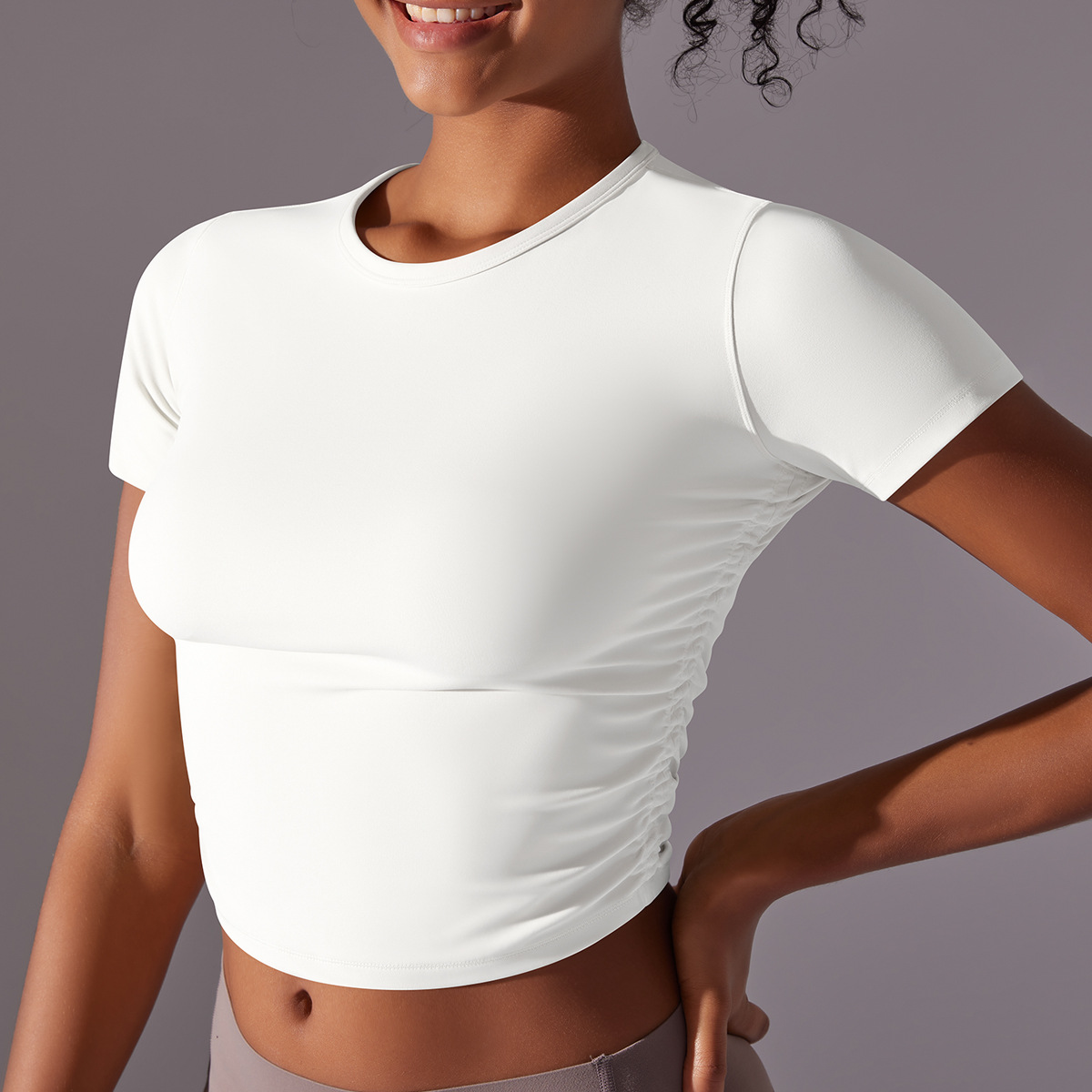 CA Camiseta de manga short para Mujer, Top Deportivo de secarse rápidamente, ajustado, elástico, fruncido, Fitness, entrenamiento para correr