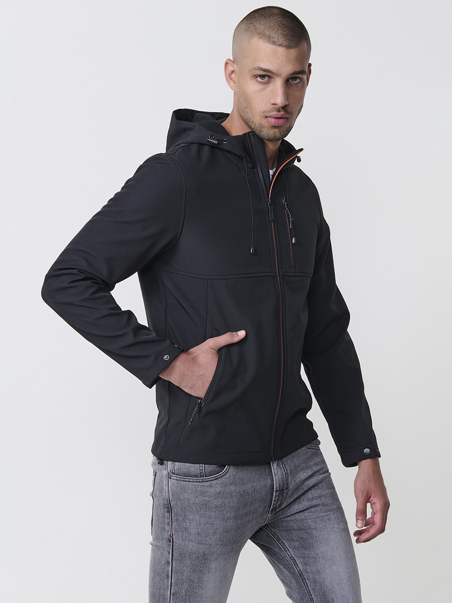 Koroshi - Cazadora softshell para hombre con capucha, 100% poliéster resistente, diseño versátil para entretiempo y frío