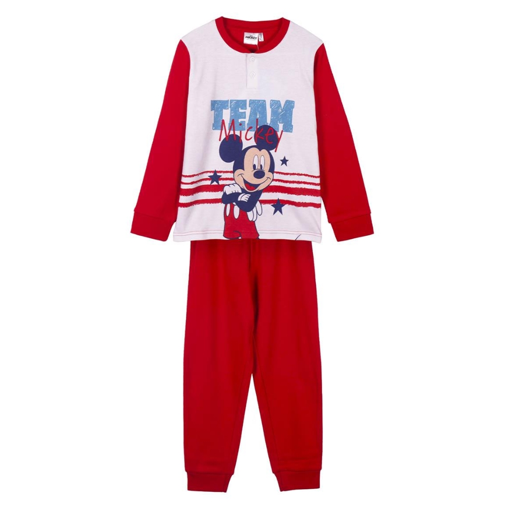Disney Mickey Mouse New Import Pijama Manga Larga Team Stars Rojo Niño