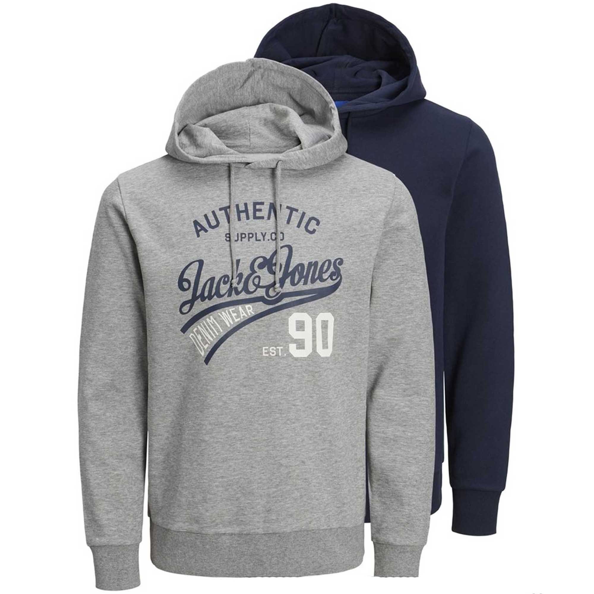 JACK&JONES Sudadera con capucha para hombre, paquete de 2 - JJETHAN SWEAT HOOD, Pullover, Logotipo JJETHAN SWEAT HOOD