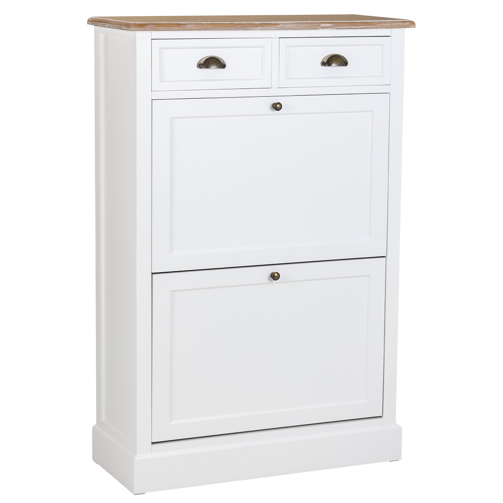 Wonderlust Deco - Mueble zapatero de madera 2 cajones y 2 puertas blanco 80x33x120.5h cm Blanco 80x33x120.5h cm