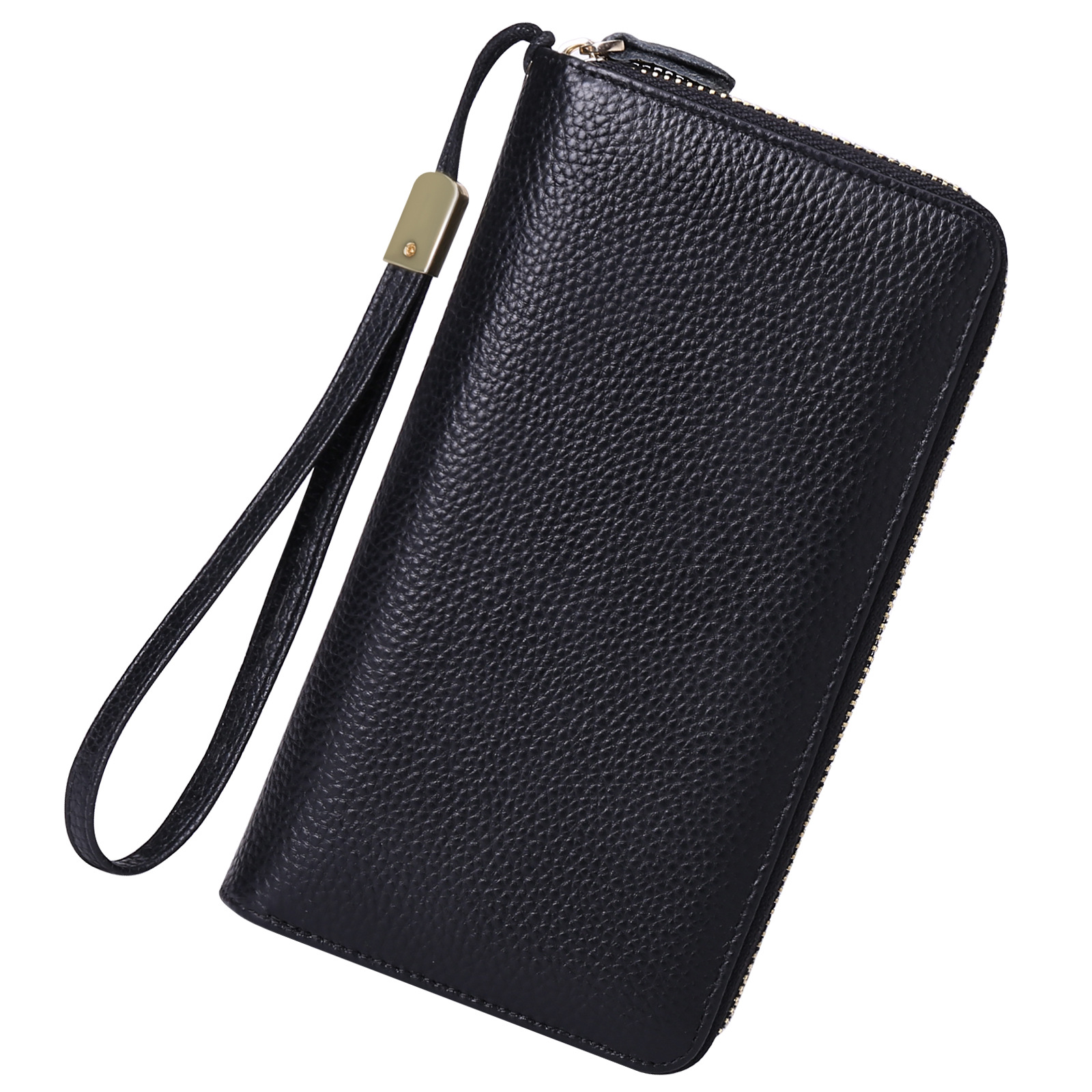 Carteras de cuero para mujer, con bloqueo de identificación por radiofrecuencia (RFID), cierre de cremallera alrededor del tarjetero, cartera para teléfono, con correa, de gran capacidad