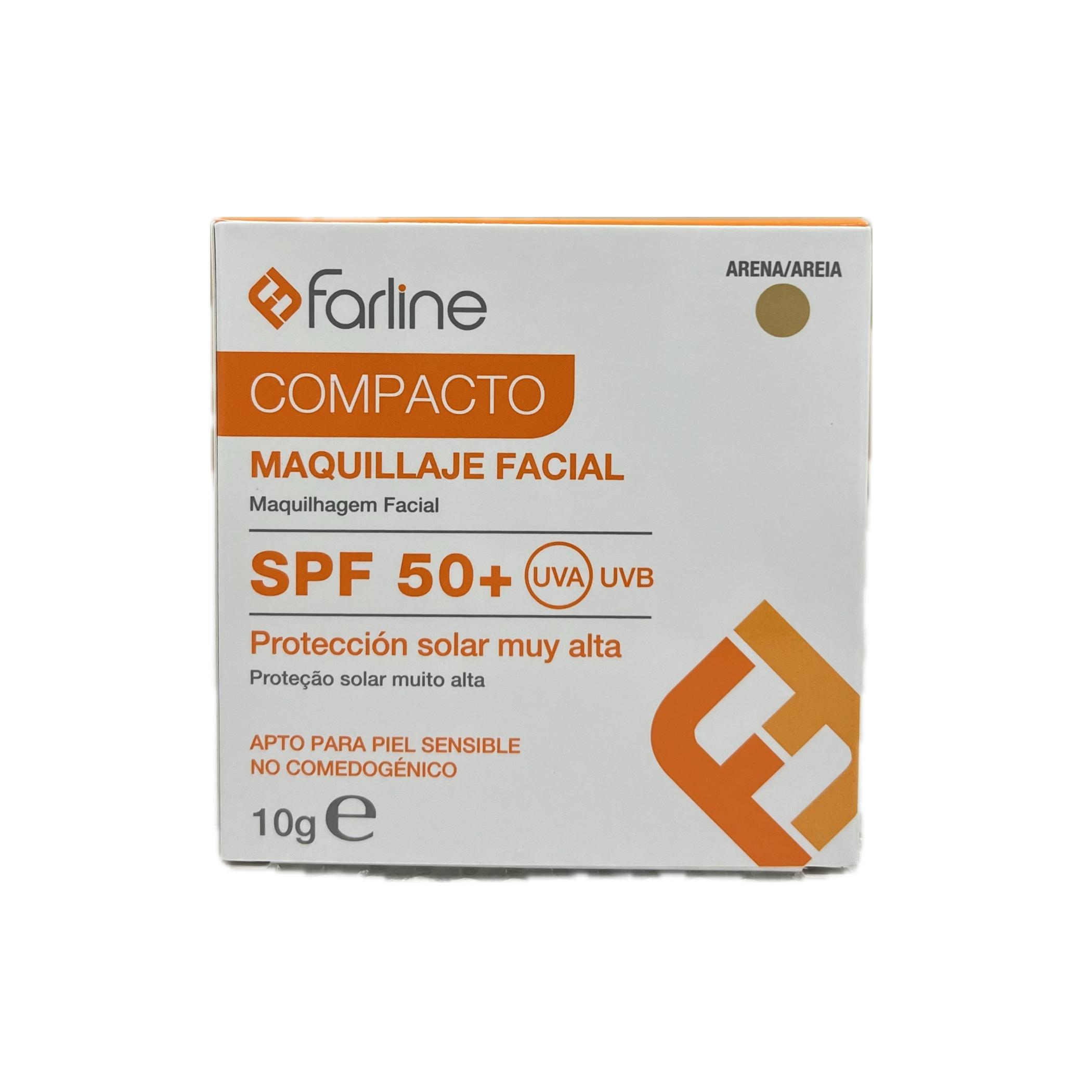 Farline Solar Maquillaje Facial Compacto SPF 50+ Color ARENA Protección Solar Muy Alta 10g