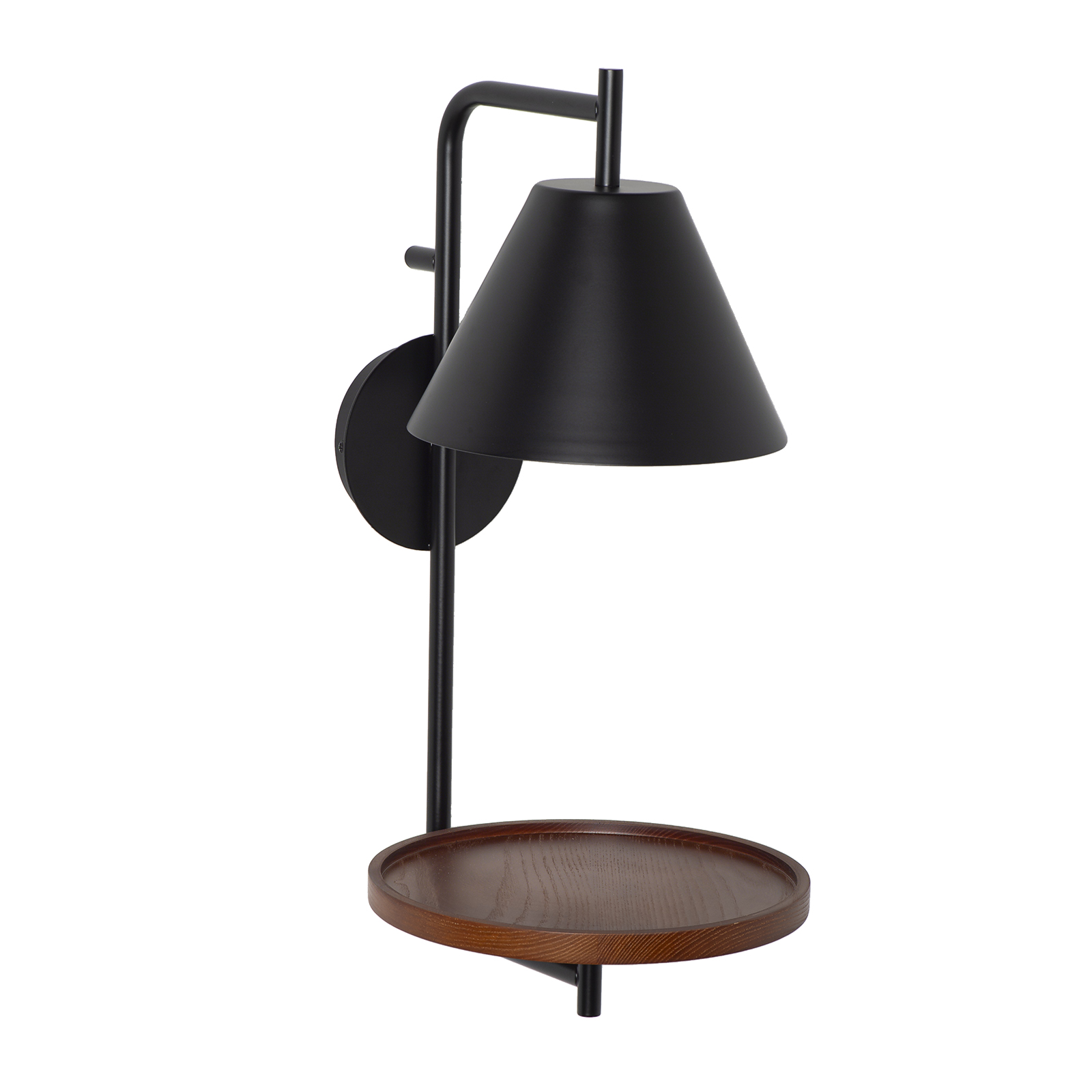 ALPINALUZ Aplique de Pared con Estante Efecto Madera, Pantalla Negra, Interruptor Integrado, Casquillo E27 para Dormitorio y Salón