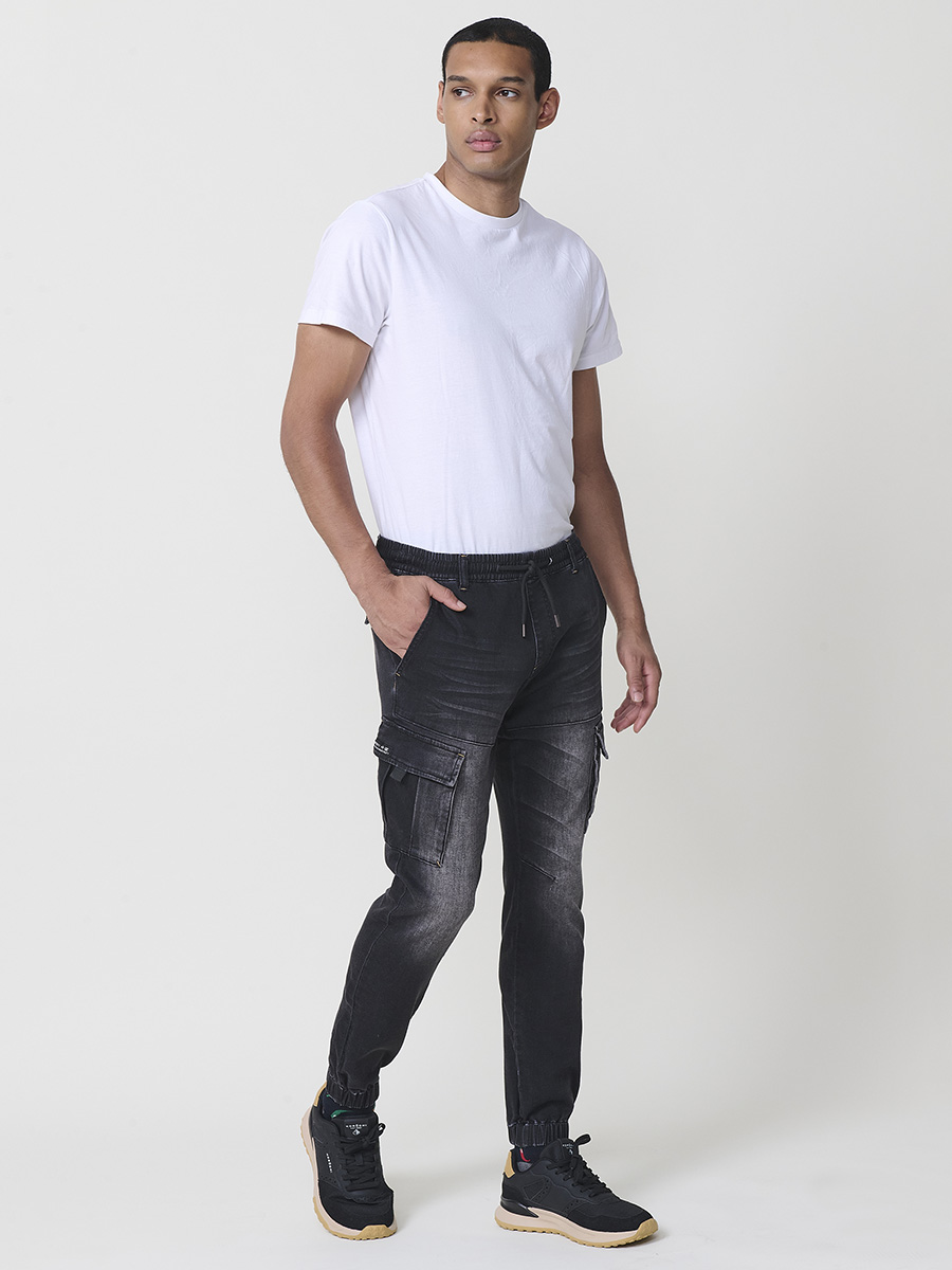 Koroshi - Pantalón jogger denim para hombre de 100% poliéster con cintura elástica y bajos ajustados, estilo urbano y funcional