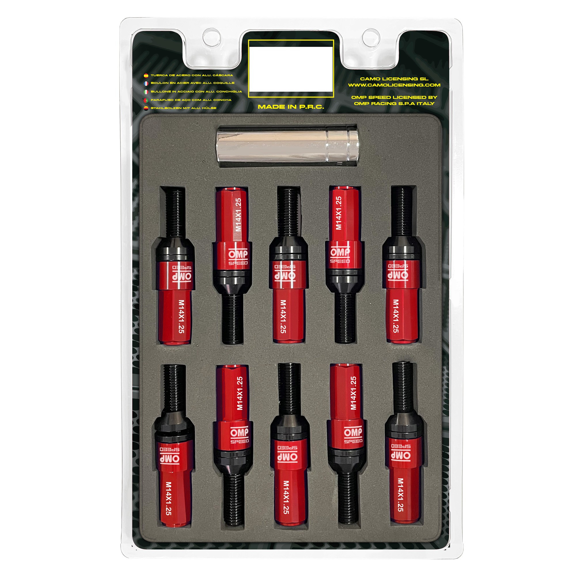 OMP SPEED JUEGO DE 20 TORNILLOS CON PROTECTOR DE ALUMINIO DE COLORES M14X1.25 LLAVE DE 17-19 LARGO 28MM CON PROTECTOR ROJO