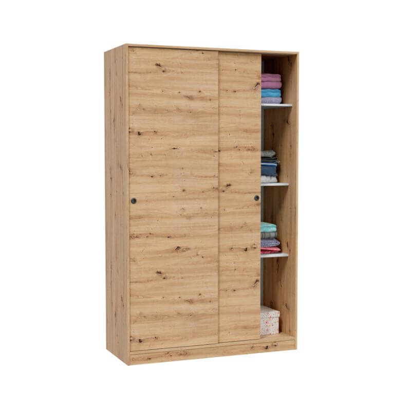 MOBELCENTER - Armario Matrimonio o Juvenil 2 Puertas Correderas con 4 estantes y Barra de Colgar - Color Roble Nodi - 120 cm x 50 cm x 200 cm (1385)