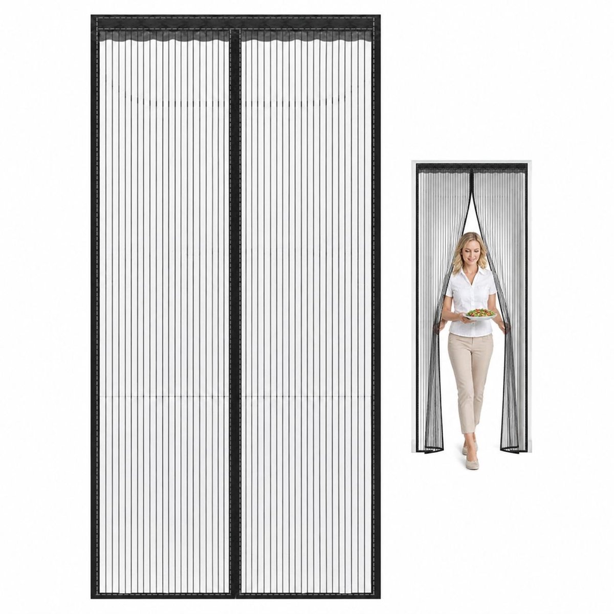 Cortina mosquitera magnética para puertas sin necesidad de taladrar - Mosquitera magnética para puertas contra moscas e insectos - Negra - 80 x 200 cm