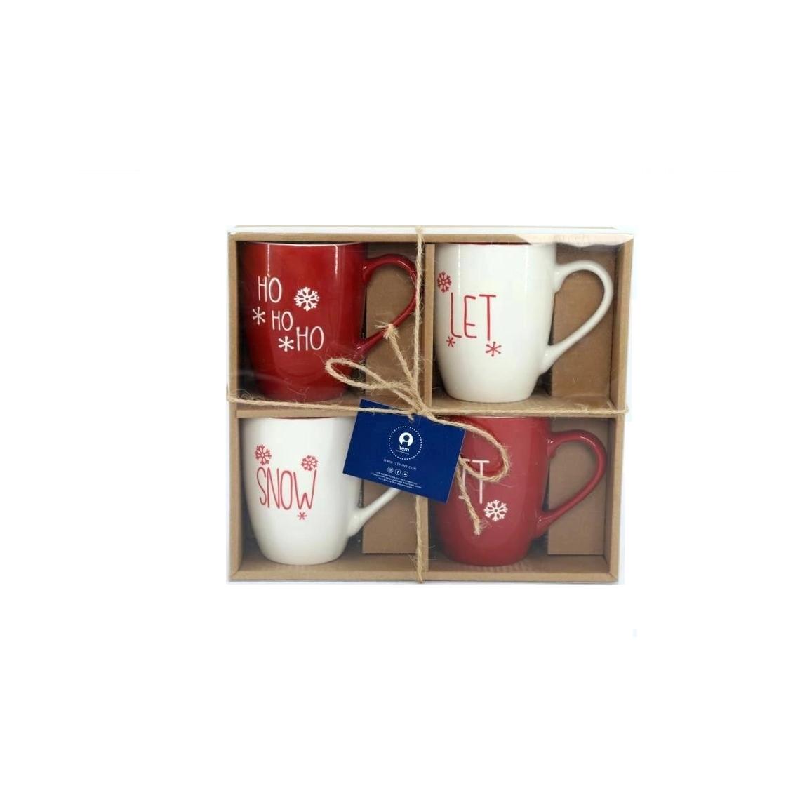 Pack de 4 Tazas Navideñas de Porcelana - Ideal para Café y Leche - Resistente a Microondas y Lavavajillas