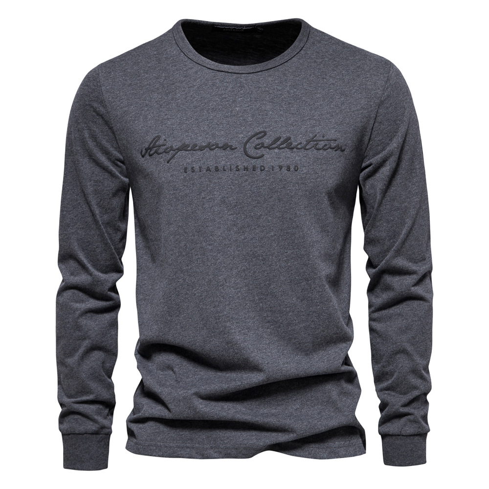 TK Camiseta de manga larga para hombre, de color liso, estilo deportivo informal, cuello redondo, 100% algodón, con estampado de letras.