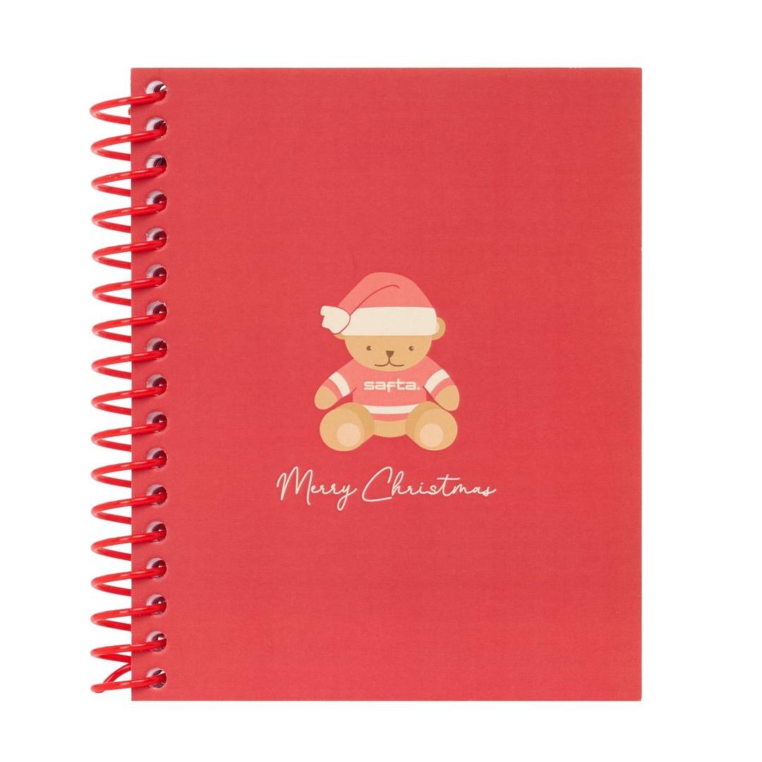 SAFTA | Blocs de Notas A6 Osito Felices Fiestas, Papelería Escolar y Oficina, 120 Hojas, Cuaderno Compacto para Apuntes, Listas y Regalos, Diseño Infantil con Osito, Tapa Blanda