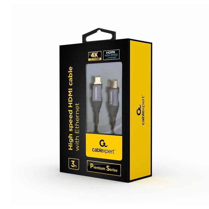 Gembird - Cable HDMI de alta velocidad con Ethernet CCBP-HDMI-3M de cobre y chaqueta de nailon trenzado, 3 m, compatible HDMI 2.0 y 4K a 60 Hz