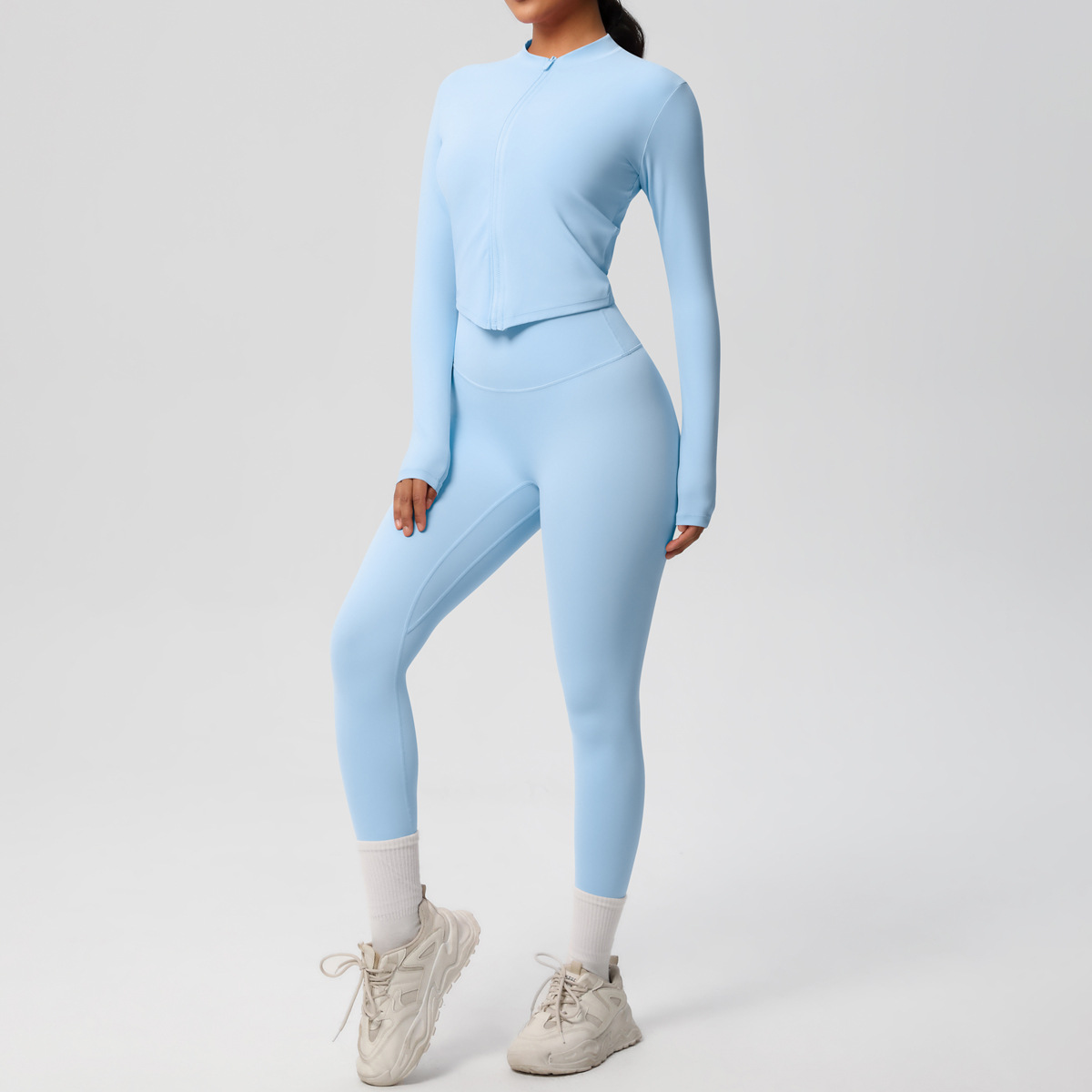 OmHO Traje de Yoga de 2 UDS., Conjunto Deportivo de Gimnasio para Mujer, chándales para correr con Cremallera, ropa Deportiva de entrenamiento, Camisa Deportiva Larga de manga, ropa de Yoga