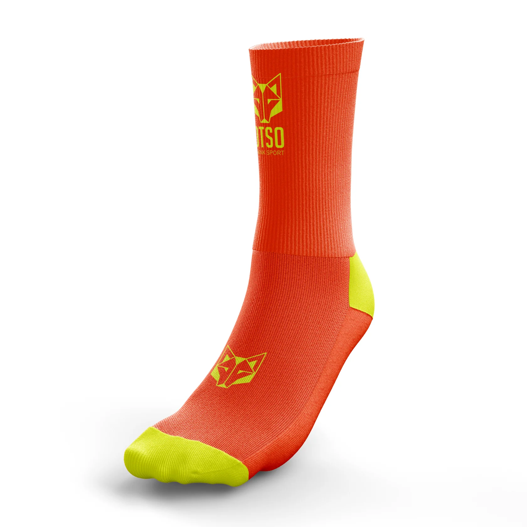 Calcetines Deportivos de Corte Medio OTSO, Ultraligeros, Transpirables y Sin Rozaduras – Running, Gym, Ciclismo... - Muchos Diseños Disponibles y Originales (Flooow fluo orange & fluo yellow)