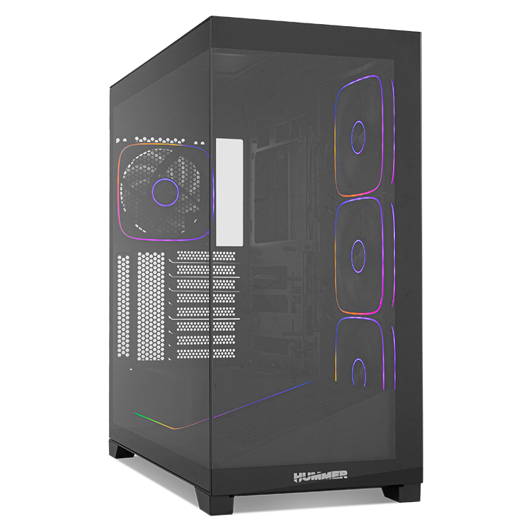 NOX XTREME PRODUCTS HUMMER Blade - Torre ATX / M-ATX / ITX, Cristal Templado, 5 Ventiladores ARGB 140mm Preinstalados, espacio para 8, Controlador ARGB, USB 3.0 y USB-C, Negro