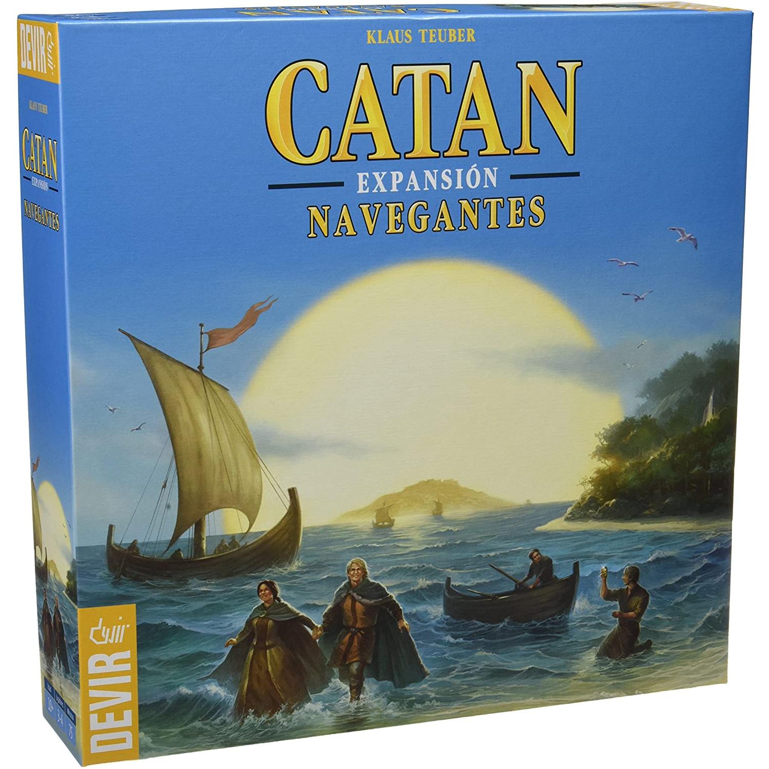 Catan Navigators - Devir Expansion for 3-4 Players, Ages 12+, 90-120 Minutes Gameplay, Includes 60 Wooden Ships and 9 Unique Scenarios for Strategic Exploration and Adventure in Spanish Board Game.