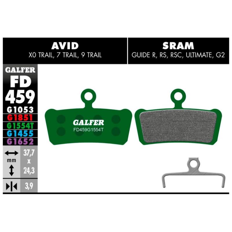 GALFER | Pastillas De Freno PRO Compatible Avid-Sram FD459G1554T - Pastillas de freno Galfer con compuesto PRO perfectas para descensos extremos donde los frenos se ven sometidos a altas
