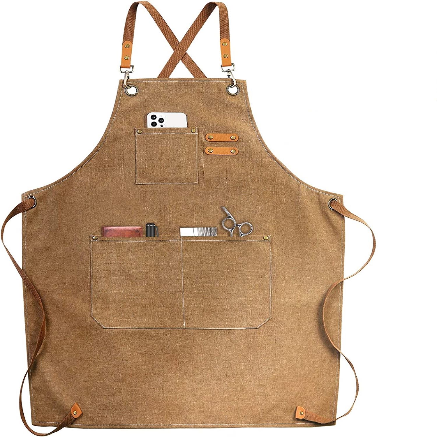 CA Delantal de Lona de Algodón con espalda Cruzada para Pintura Artística y jardinería, delantal con 3 bolsos, impermeable, ajustable, 1 UnidadITO