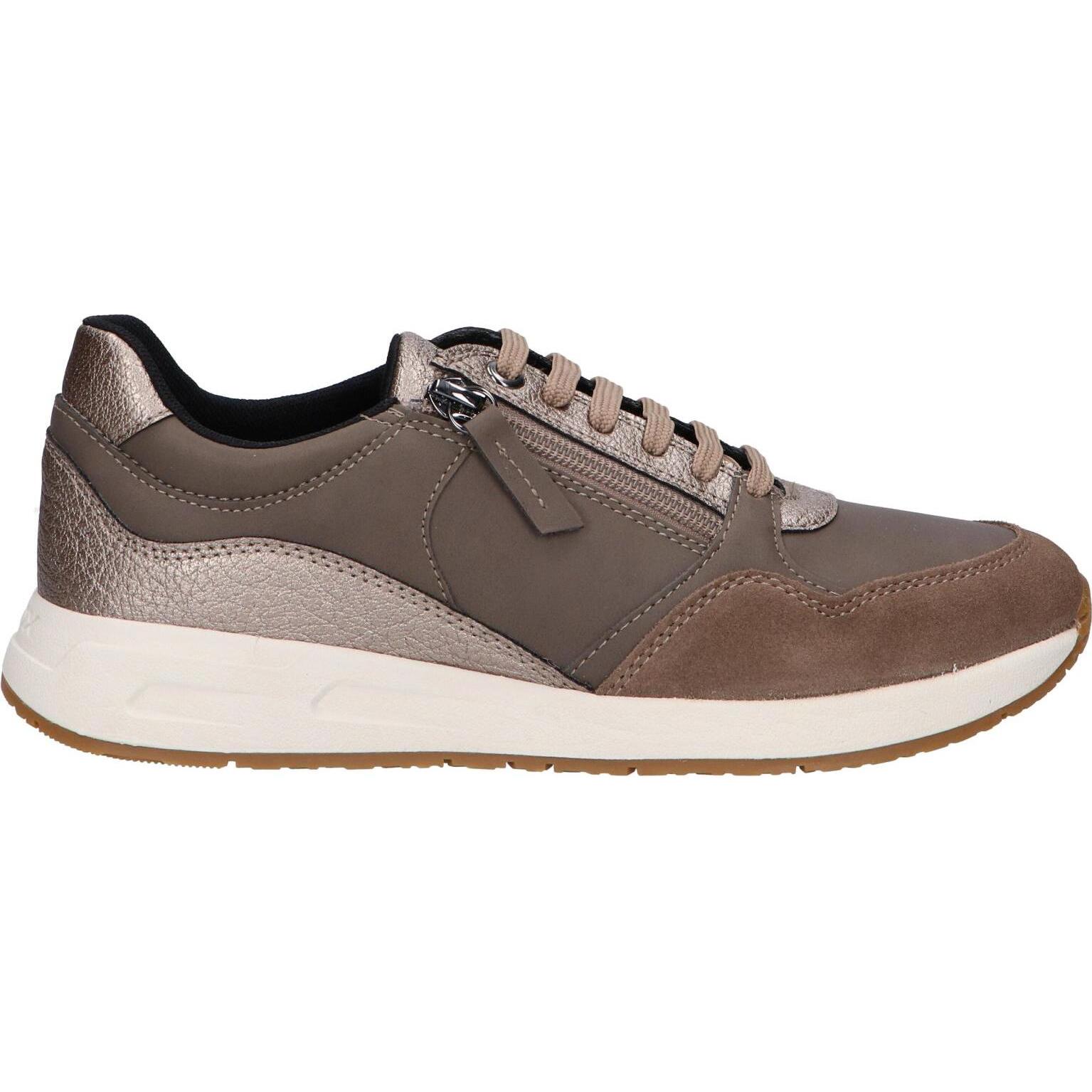 Geox D36NQB 0ME2N D BULMYA Grey-Taupe women's shoes, made of leather and textile with a padded insole and flexible non-slip sole, ideal comfortable footwear for outdoor activities and versatile for any occasion.