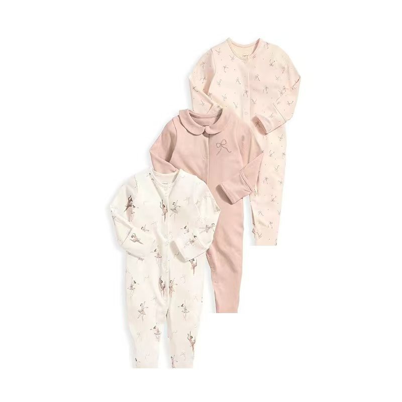 OmHO Nuevo mono de bebé de primavera y otoño, mono de manga larga, ropa para gatear con pies planos, conjunto de tres piezas para bebé