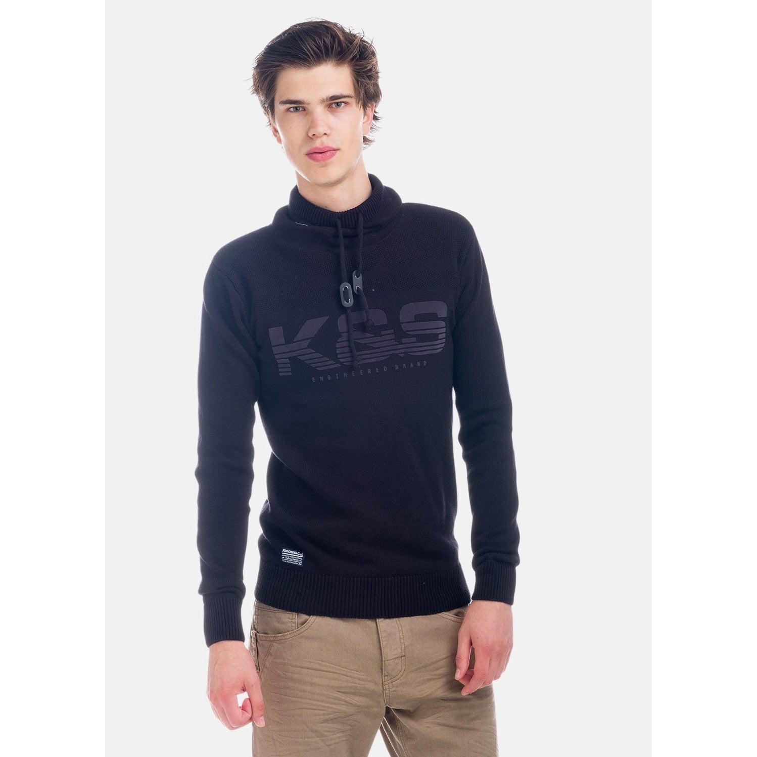 Koroshi - Jersey de punto para hombre con cuello chimenea ajustable y maxiletras tono sobre tono, 100% algodón, estilo streetwear urbano