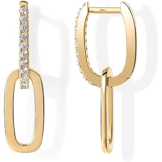 Pendientes de mujer chapados en oro, elegantes pendientes colgantes de cadena de cuerda bicolor, con incrustaciones de circonitas cúbicas