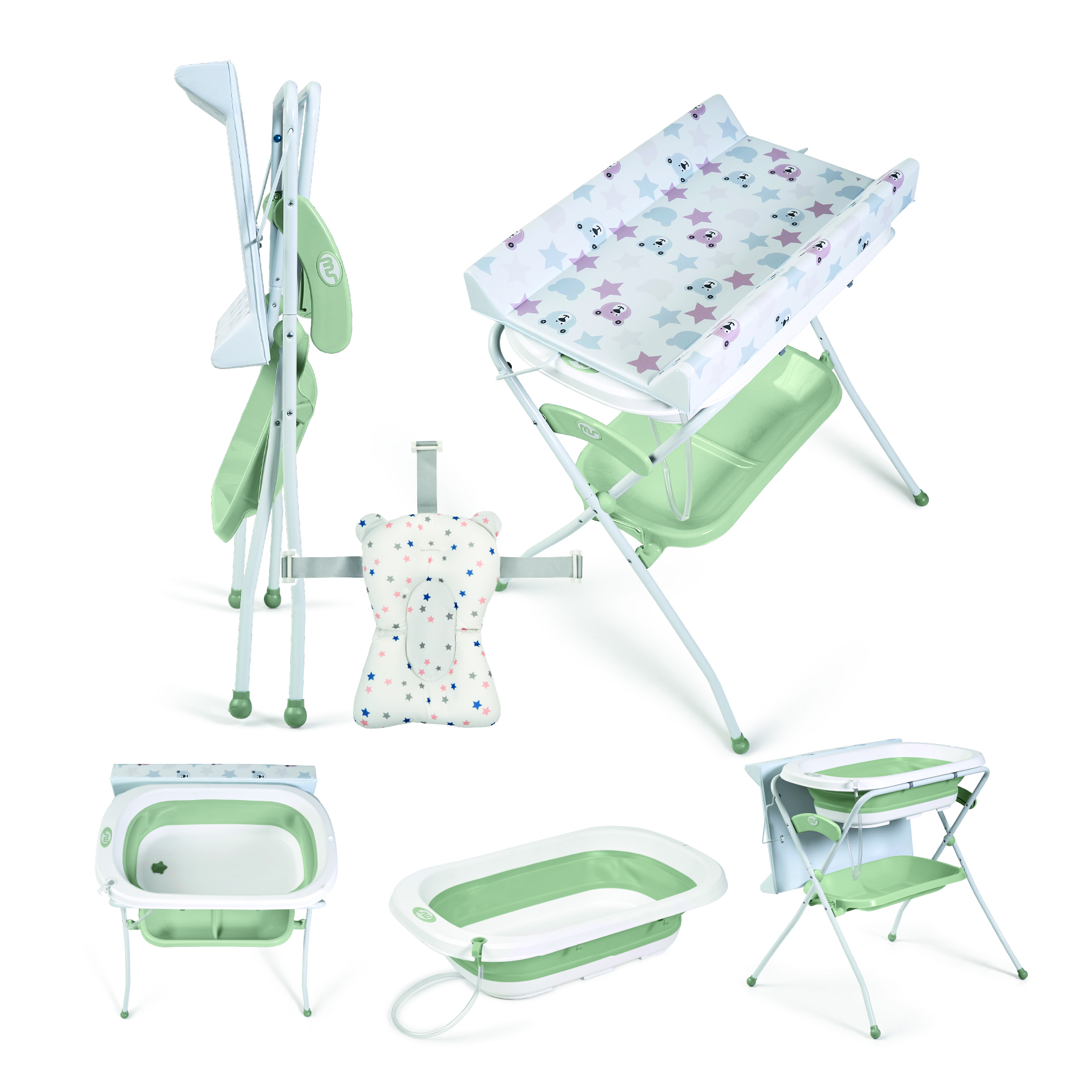 Ms Bañera Bebe con Patas, Cambiador, Cojín Reductor y Cesta Portaobjetos - Comoda, Facil de Guardar, con Tapón y Patas Antideslizantes - Bañera Bebé Plegable y Portatil