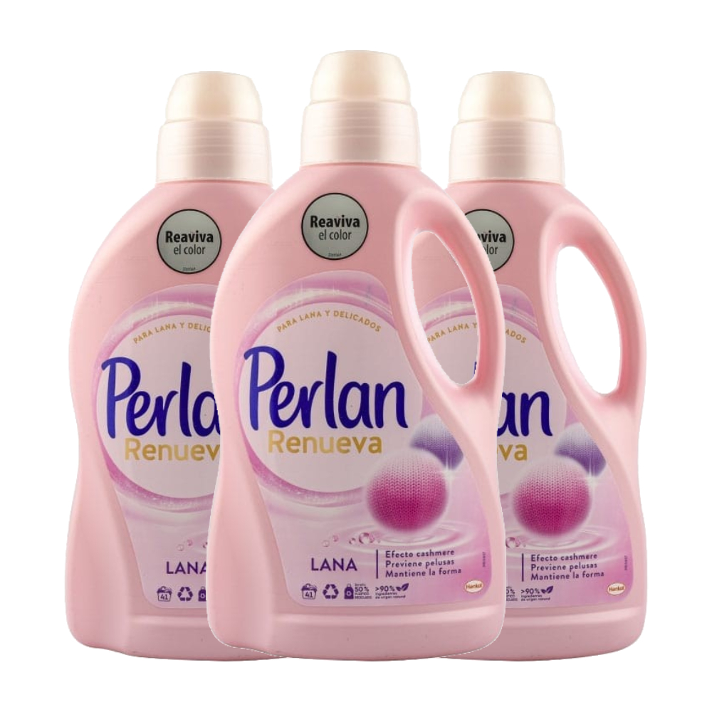 Detergente líquido para lana Perlan Renueva 1.25 litros x 3 botellas.