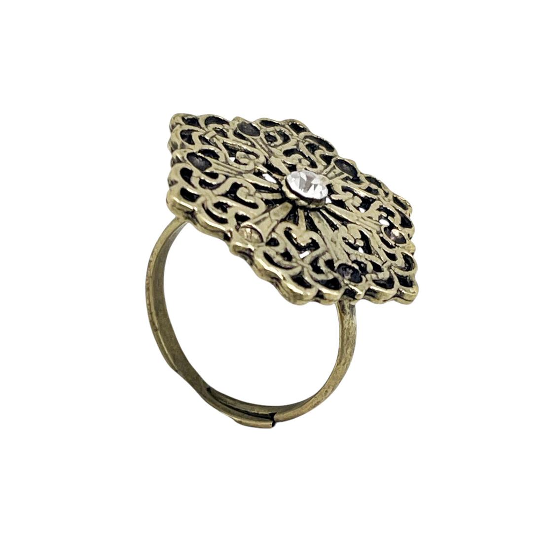 Anillo Retro cristal negro y dorado envejecido chapado