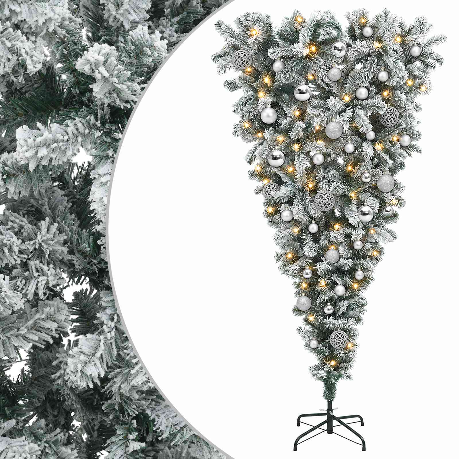 vidaXL Árbol de Navidad artificial boca abajo con ramas articuladas y bolas 120 cm 150 LED