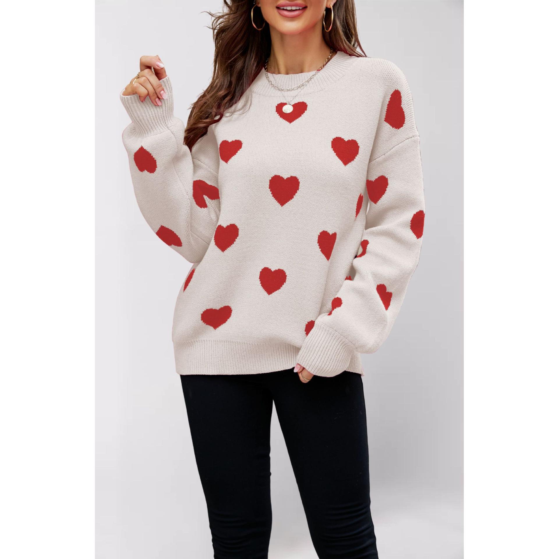 TK Suéter de punto con forma de corazón para mujer, talla grande, corte holgado, para invierno