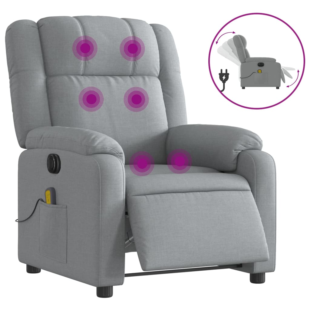 Vidaxl Sillón Reclinable de Masaje Eléctrico Tela Gris Claro y Negro