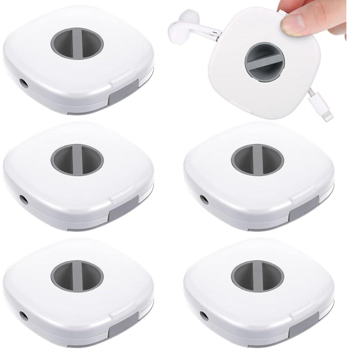 Organizador de cables giratorio portátil de 6 piezas - organizador de cables de carga - rodillos para cables - para cable USB, cable de auriculares, cable de ratón, cable de carga (blanco)