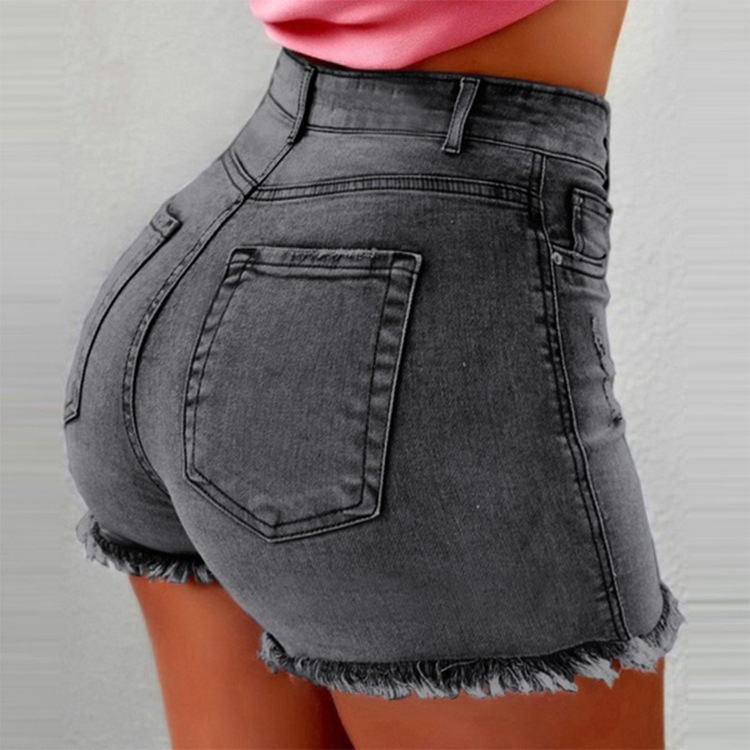TK Pantalones cortos vaqueros retro de alta gama para mujer, populares, con borlas, rotos, de cintura media, estilo retro, pantalones cortos