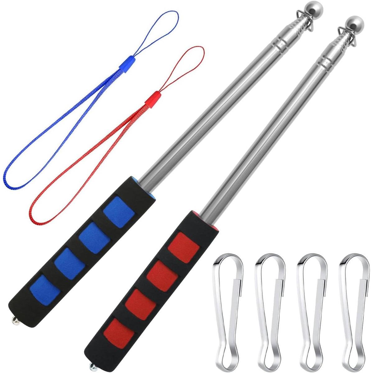 2 piezas - Mástiles telescópicos - 160 cm - Acero inoxidable - Mástiles de mano - Indicador de demostración - Indicador de dirección - Mástiles telescópicos, adecuados para celebraciones festivas, profesores y guías - Rojo, Azul