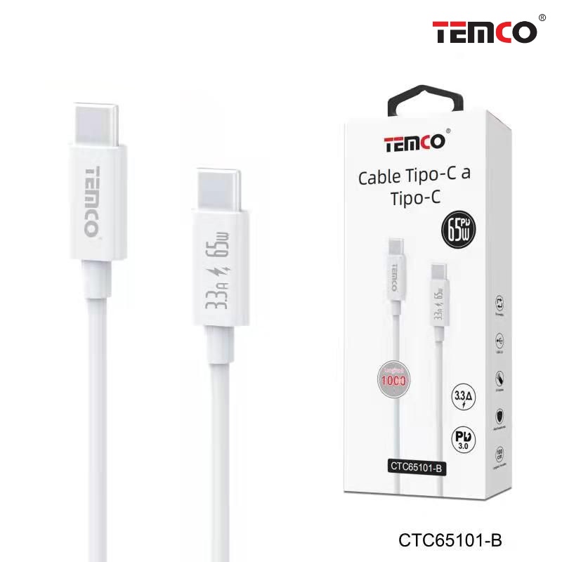 Cable 3,3A 1m Tipo C a Tipo C PD65W Blanco