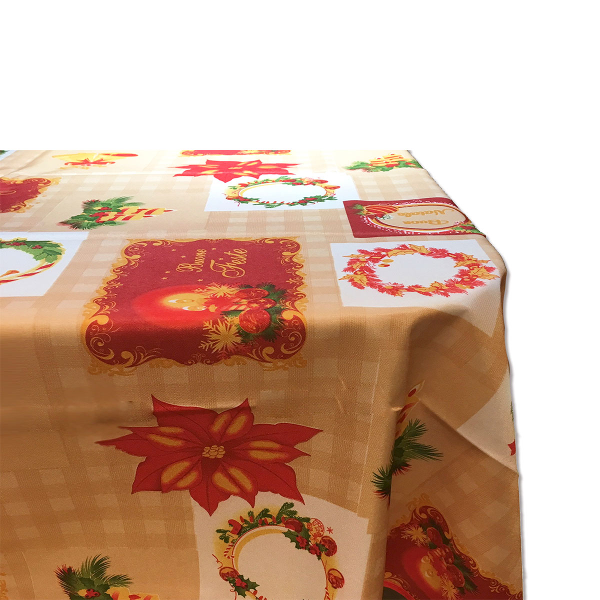 Mantel Navideño Antimanchas y Lavable 150x200 cm - Diseño Mosaico Rojo, Lanovenanube
