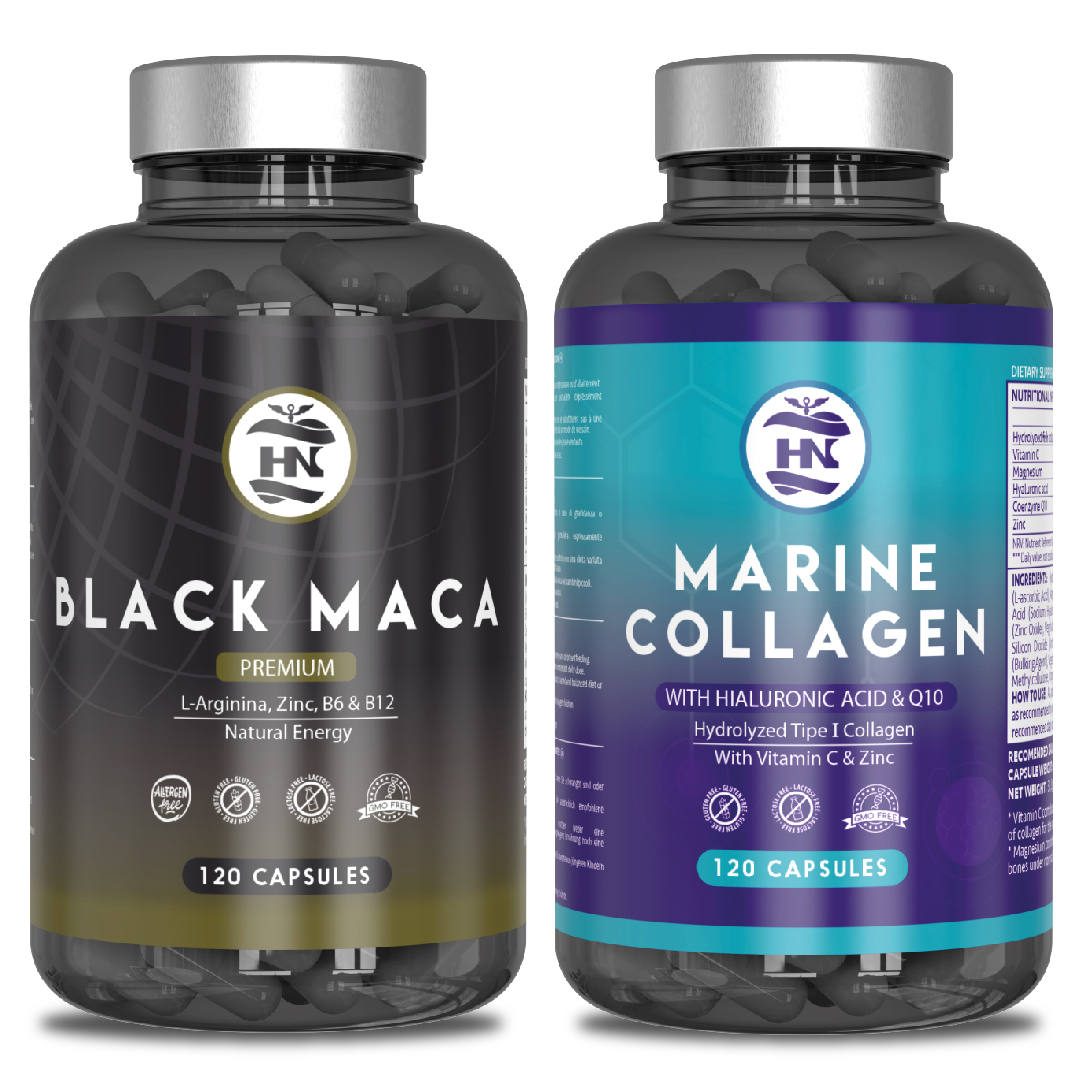 HN Healthy Nutrition Pack Black Maca 8000mg (120 Cápsulas) + Colágeno Marino con Ácido Hialurónico (120 Cápsulas)