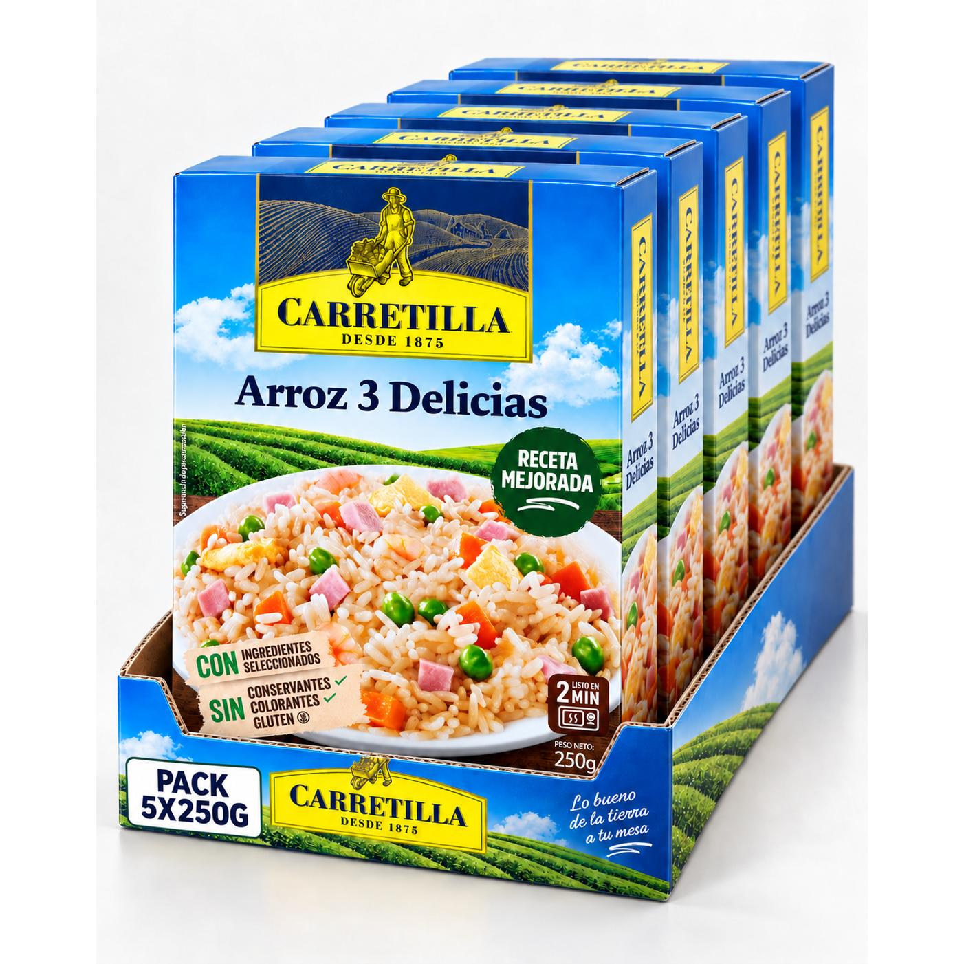 pack 5 bandejas arroz 3 delicias 250g carretilla