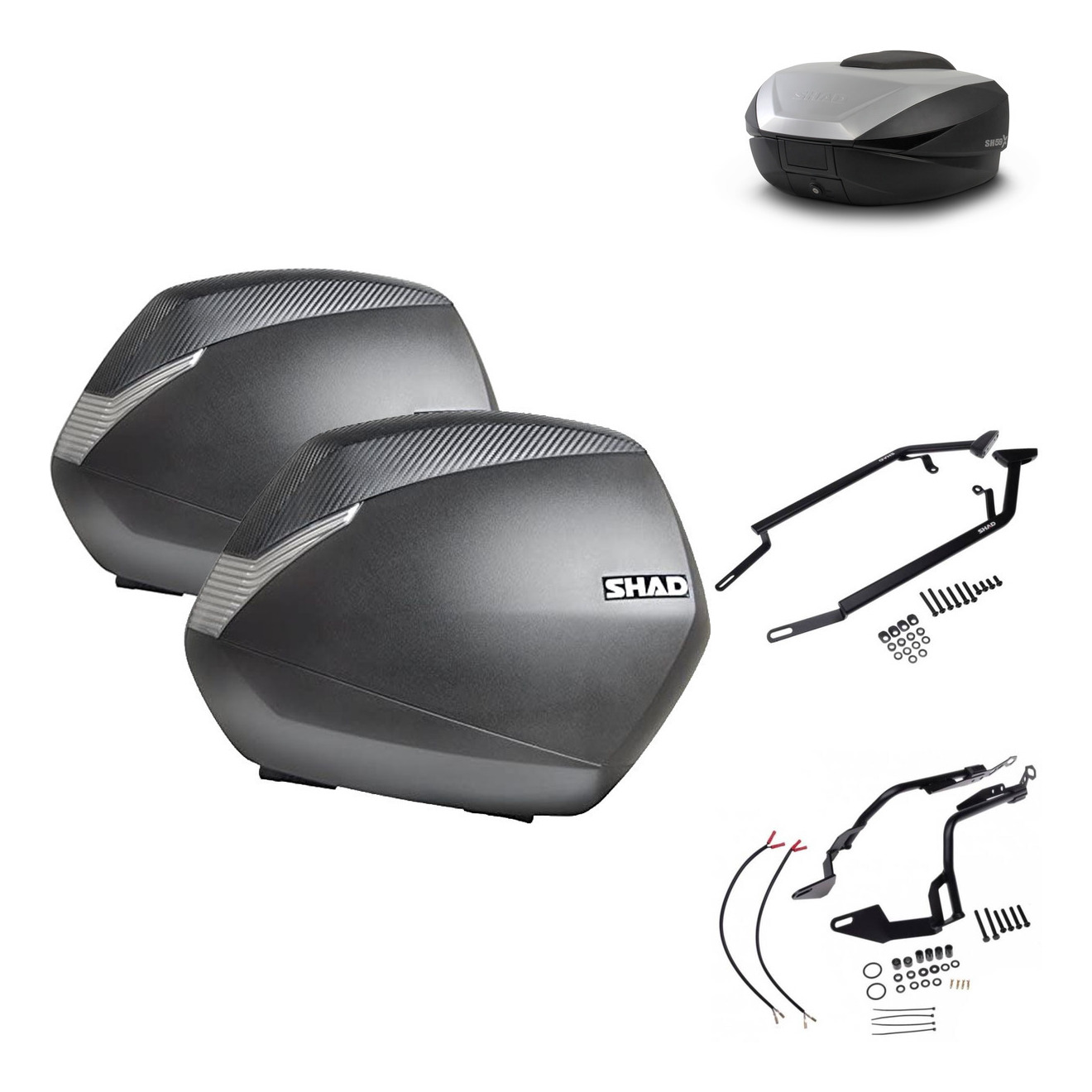Tudetic SH59 Top Case with 3P Mounting Kit, lockable motorcycle trunk made of durable ABS plastic, compatible with Suzuki Bandit models from 2005 to 2017, ideal for helmet storage and expandable saddle use.