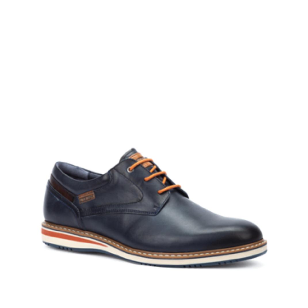 PIKOLINOS  AVILA 4050C1 ZAPATO DE PIEL COLOR AZUL CON CORDONES Y PISO DE CAUCHO NATURAL. Forro de piel y textil, plantilla extraible.