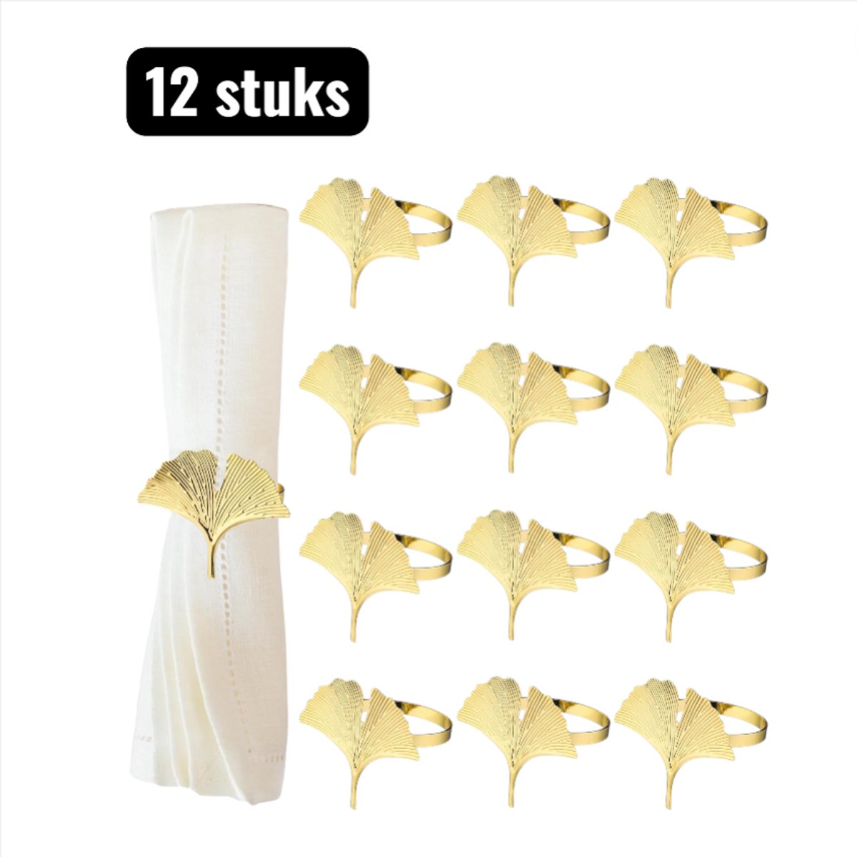 12 piezas - Anillos para servilletas - Anillos para servilletas con forma de hoja de ginkgo - Servilleteros metálicos de otoño - Servilleteros - Accesorios de mesa - Anillos minimalistas para servilletas de boda - Servilleteros creativos para hoteles y ho