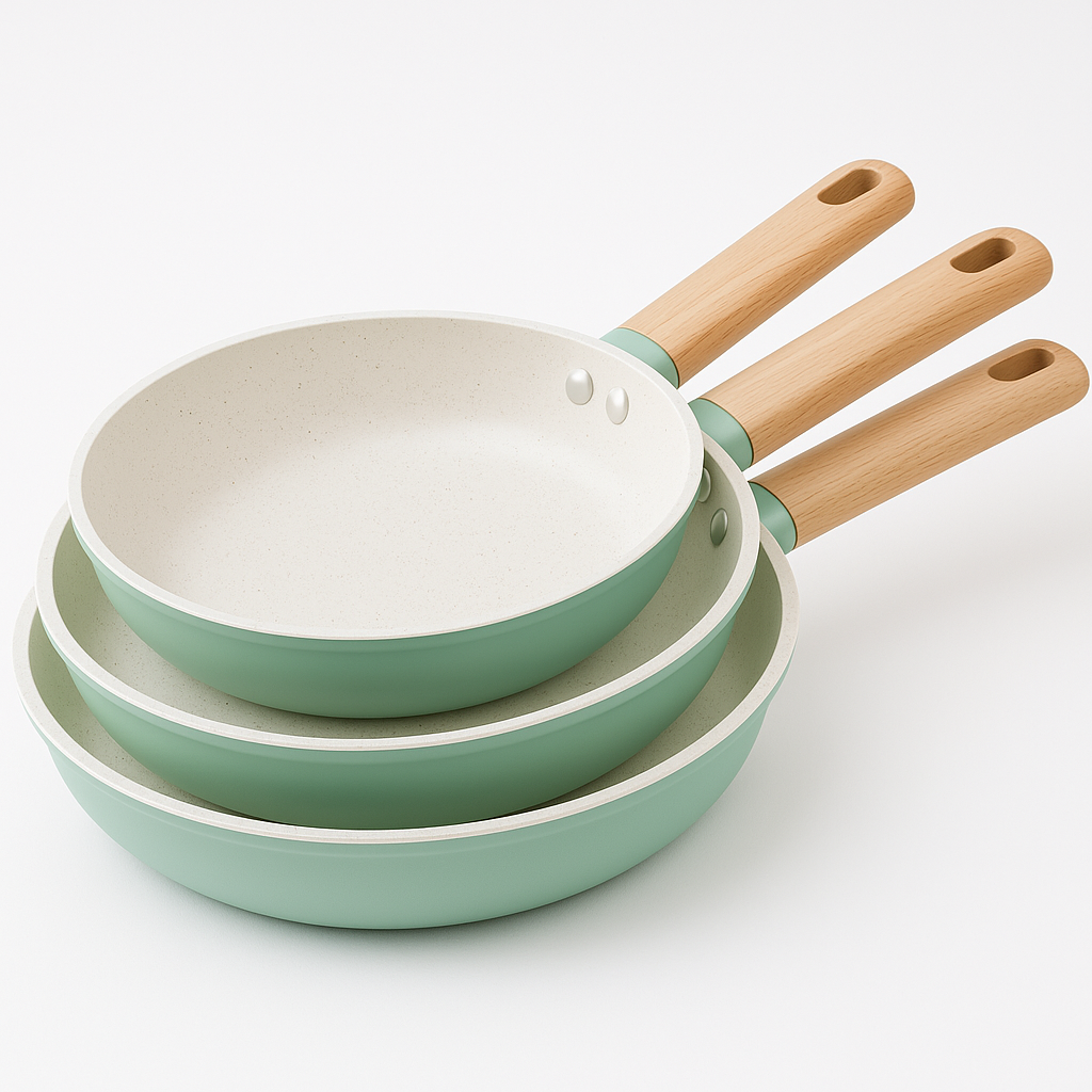Juego de Sartenes Cocina Revestimiento Antiadherente para Inducción | Recubrimiento Cerámico | Mango Soft-Touch | Set de Sartenes | Libre de PFOA y PFAS